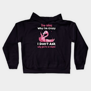 Pink Flamingo Stop Asking Why I'm Crazy I Don't Ask Why You're Stupid Kids Hoodie